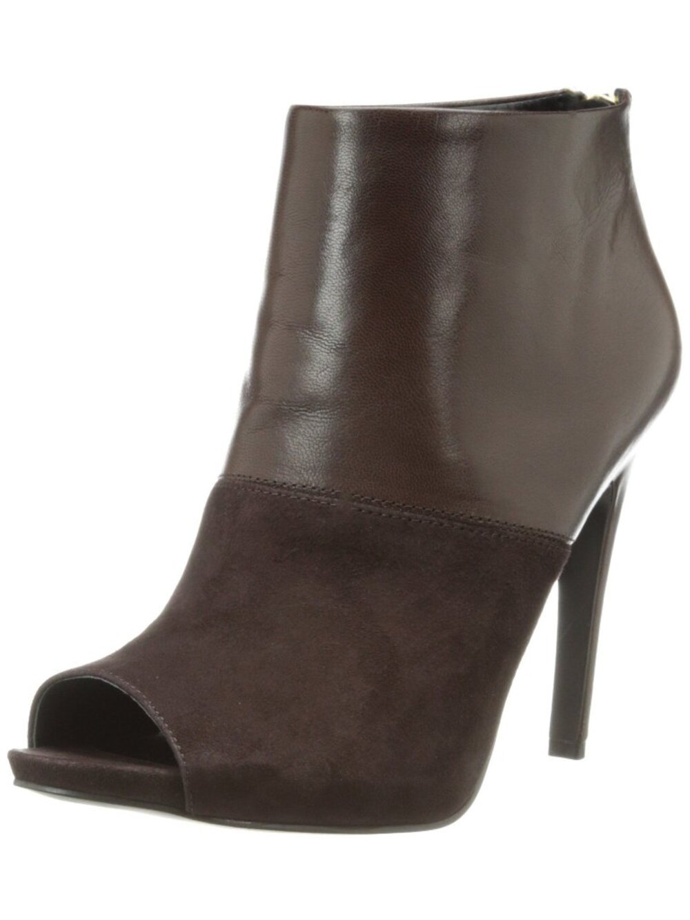 Nine West Meoww Ankle Boot Brown Leather Suede Zip Up Peep Toe Women's Size 7.5